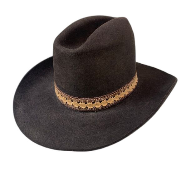 Vintage Stetson Mallory Western Cowboy Hat Dark Brown Pure Wool Men's Unisex M - Picture 1 of 11